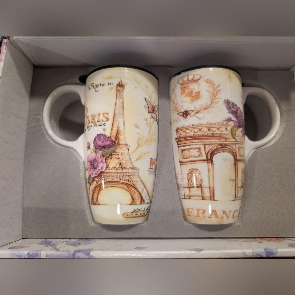 Paris Eiffel Tower Ceramic Travel Mugs with Lid